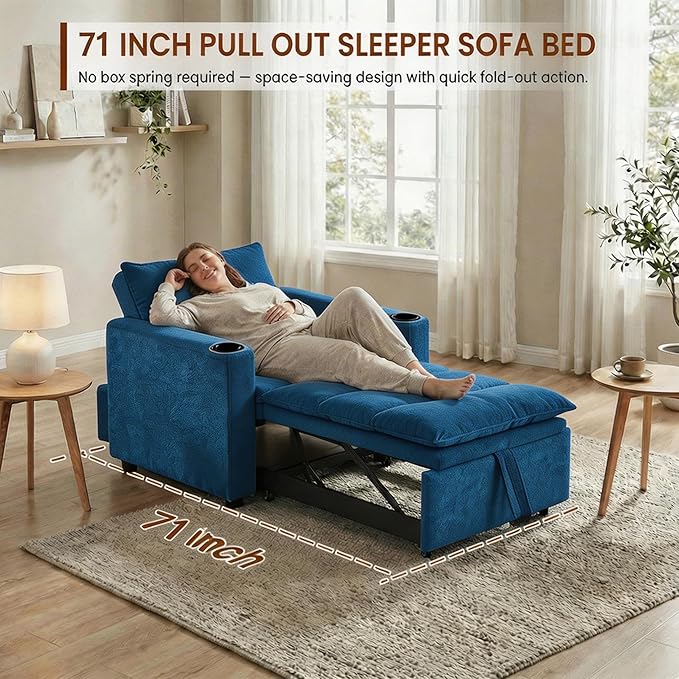Casaphoria Convertible Sleeper Chair 66.54 Futon Sofa Bed Single Sleeper Sofa Small Couch Bed with Adjustable Backrest for College Dorm Bedroom Studio Apartment