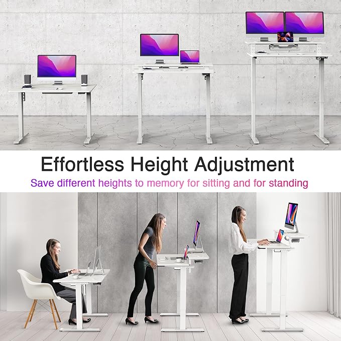 AVLT 47″ Electric Standing Desk with Dual-Tier Shelf &amp Tablet Holder – Height Adjustable Sit-Stand Desk for Home Office Motorized Frame Supports 176 lbs (80kg) Includes Tabletops – White