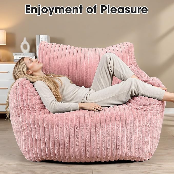 Giant Bean Bag Chair for Adults Oversized Memory Foam Bean Bag Sofa with Armrests Large Comfy Fluffy Single Lounges Mini Couch for Living Room Bedroom &amp Dorm(Pink)