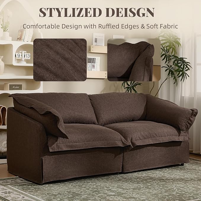 81'' Sofa Couch with Storage 3 Seater Sofa with Extra Deep Seats Retro Couch with Removable Washable Cover for Living Room Brown