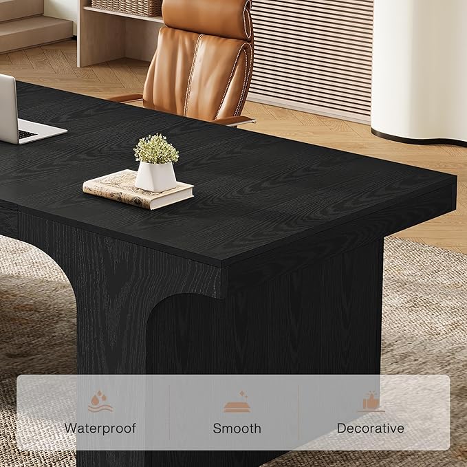 Tribesigns 70.87 Executive Office Desk Large Workspace Computer Desk Modern Wooden Writing Table Simple Business Furniture with Arched Design for Home Office Black