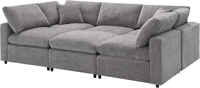 130-Inch Sectional Modular Cloud Sofa Couch Oversized 6 Seat Upholstered Chenille U Shaped Sofa Couches with Movable Ottoman 2 Throw Pillows for Living RoomOffice