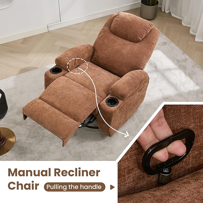 Wide Recliner Rocking Chair for Living Room Comfortable Lounge Seat with Relaxing Massage &amp Heat Soft Armrests Perfect for Living Room Bedroom or NurseryBrown