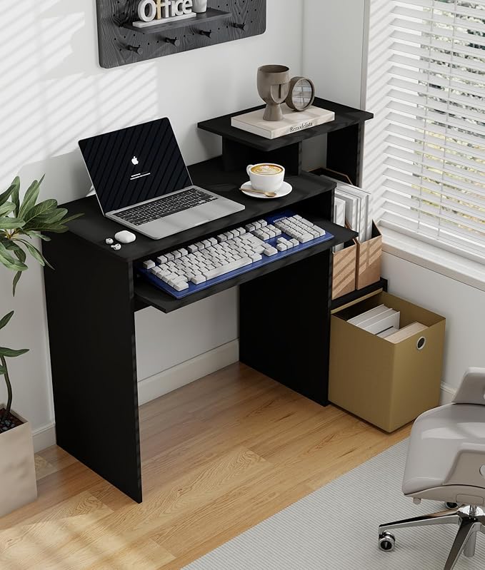 Black Computer Desk Working Table with Keyboard Drawer Small Study Desk for Bedroom Home Workstation for Writing Working Studying