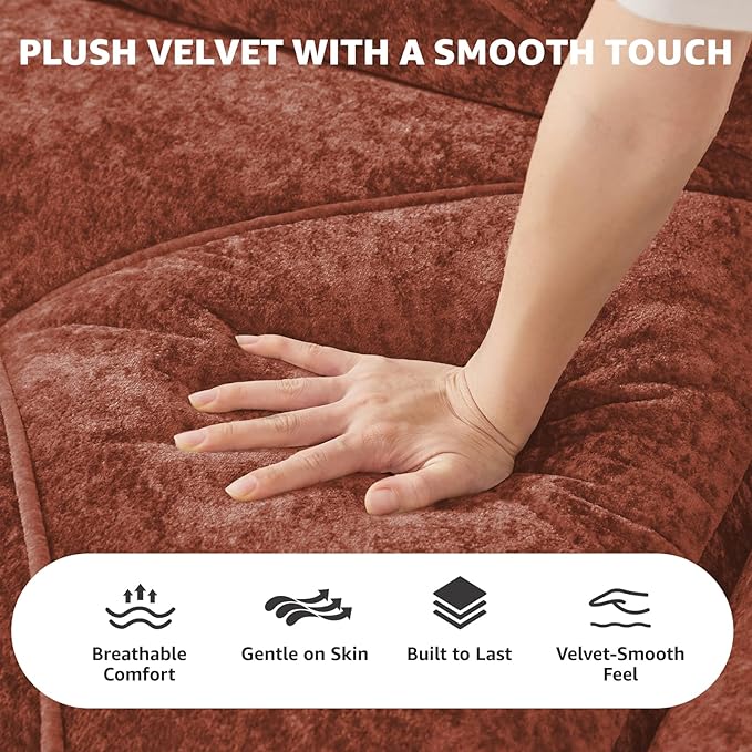 Red Loveseat Sectional Couches for Living Room Velvet Fabric Boneless Couch No Assembly Cloud Modular Sectional Sofa Love Seat with 1 Ottoman Foam Couch Compressed Sofa Set Sofas para Sala