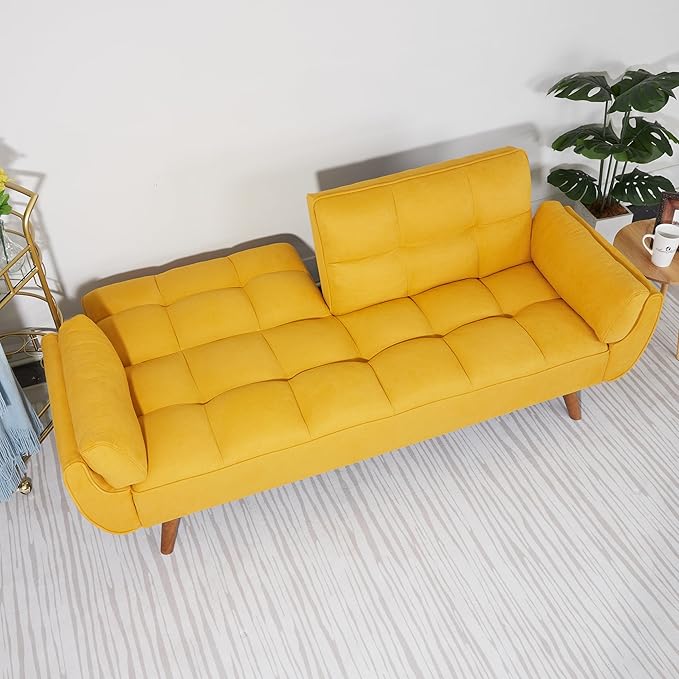 ERYE Modern Convertible Tufted Futon Sofa Bed Split Adjustable Backrest Loveseat Sofabed W/Removable Padded Armrests and Wood Legs for Living Space/Guest Room