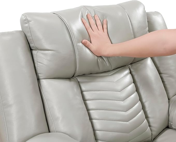 Lexicon Power Recliner Chair Faux Leather Upholstered Home Theater Seating with LED Lighting USB Charging Ports Single Wall Hugger Reclining Chair for Living Room/Bedroom Easy Assembly Gray