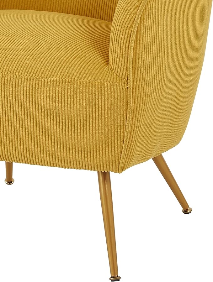 Modern Corduroy Accent Chair with Gold Metal Legs Channel Back Design and Soft Upholstery Comfortable Seating for Living Room Bedroom or Office Yellow