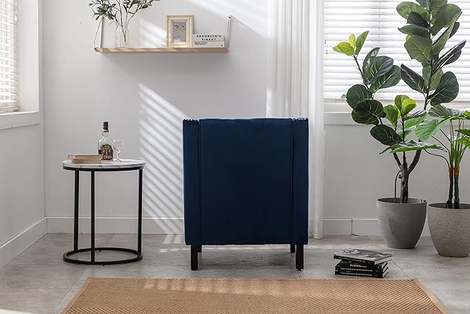 Velvet Accent Chair Modern and Cozy Sofa Chair with Wood Legs Tufted Accent Armchair for Living Room/Bedroom/Office/Guest Room SapphireBlue