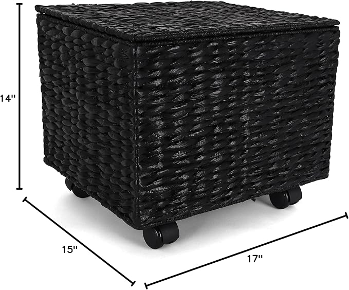 Rutledge &amp King File Cabinet Seagrass Cabinet with Rolling Casters Hanging File Organizer for Home and Office Black (14 x 15 x 17 inches)