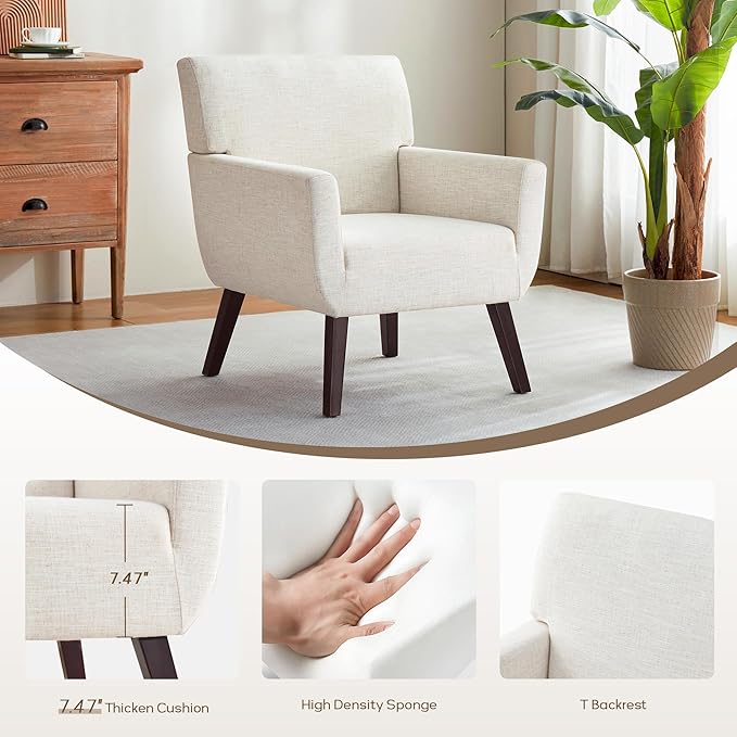 Upholstered Accent ChairMid Century Modern Office Fabric Small Living Room Chair with ArmComfy Wingback Armchair for Bedroom Reading (Beige 2 PC)