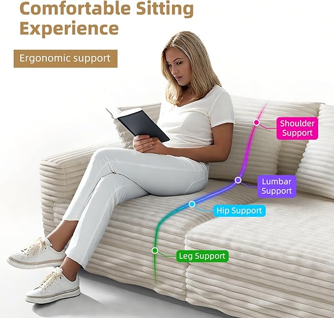 Ball &amp Cast 4 Seater Cloud Sectional Couch102.4 Modern Modular Sectional Sofa with Deep Seat &amp PillowsPlush Corduroy Comfy Convertible Sofa Couches for Living RoomBeige