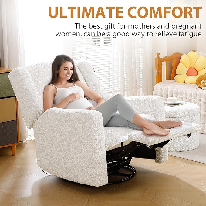 Power Recliner Chair Swivel Glider Large Rocker Recliner w/USB Charging Port Boucle Upholstered Swivel Rocker Glider Recliner for NurseryBedroomLiving RoomSet of 2Cream