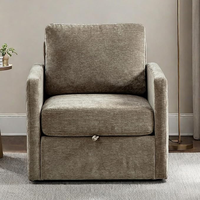 30 Square Swivel Chair with Storage Under SeatChenille Taupe Accent Chair for BedroomUpholstered ArmchairComfy Chairs for Living Room