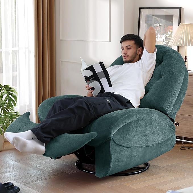 EONIX Stylish Power Swivel Rocker Recliner Chair for Living Room Rocking All Positions Dual Motor Independently Controlled Backrest and Headrest SXXY005021 Green