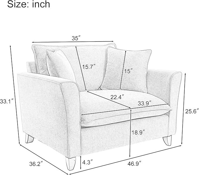 Chenille Fabric Oversized Armchair Modern Accent Chair Single Sofa with 2 Pillows and Washable Covers for Living Room Bedroom Office Apartment (Pink-46.9'')