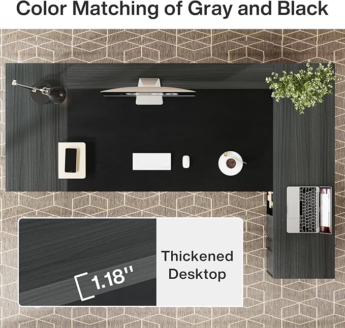 Tribesigns L-Shaped Executive Desk 78-Inch Modern Office Desk with Drawers and Lateral File Cabinet Large Bussiness Furniture with Storage Shelves Workstation for Home Office (Grey + Black)