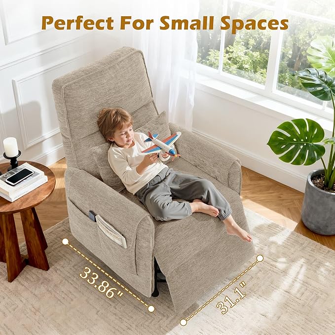 Power Recliner Chair Small Recliners for Small Spaces Electric Recliner Chairs for Adults with Remote Pillow and Side Pockets Reclining Chair with Memory Function Living Room Chenille
