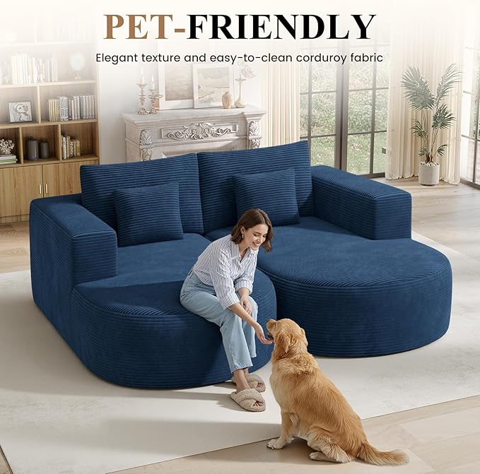 Modular Sectional Sofa BedConvertible Cloud Couches for Living Room2 Chaise Corduroy Boneless Couch Sleeper Sofa SetOversized Chaise Lounge Chair for BedroomNo Assembly RequiredBlue 1PCS