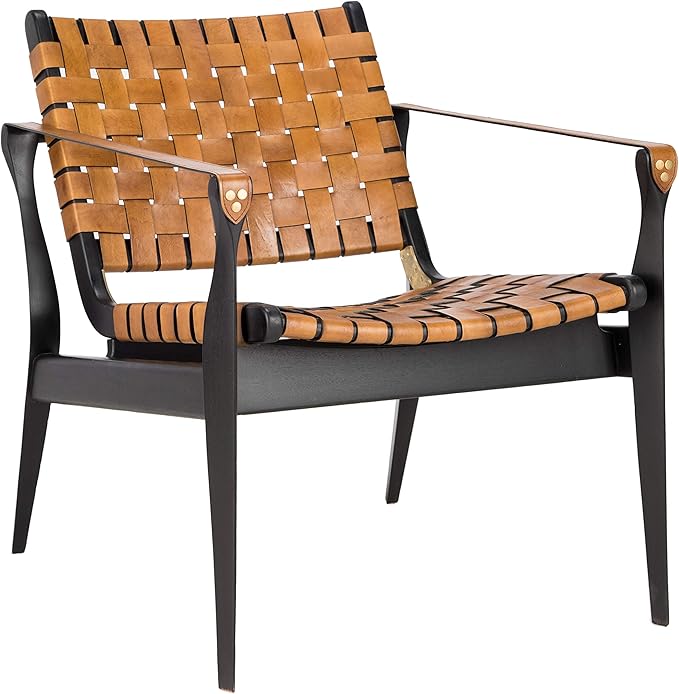 Safavieh Couture Dilan Brown and Black Woven Leather Safari Chair