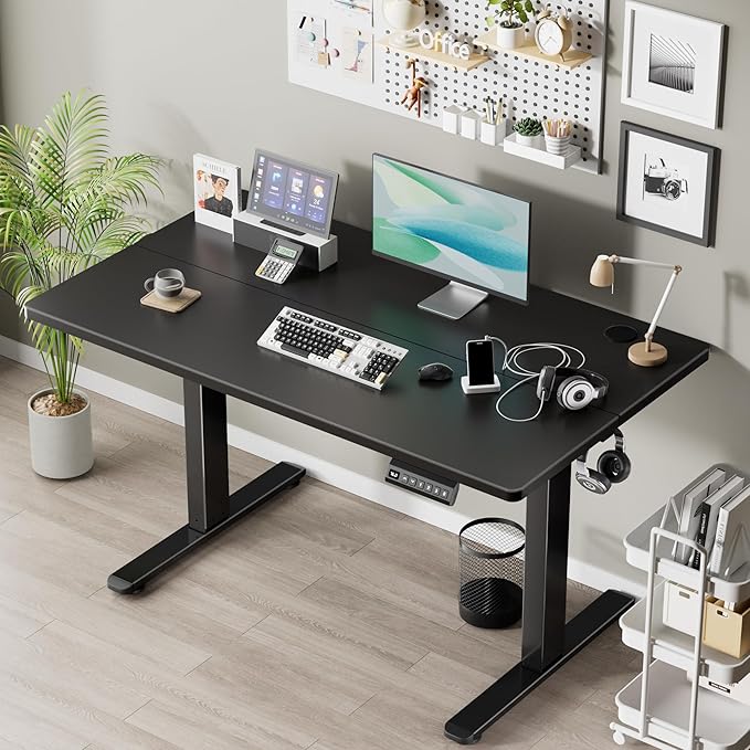 Standing Desk Frame Electric Stand Up Desk Legs Frame 3 Memory Height Settings Height Adjustable Table Legs for Max 63″ x 39.4″ Desktop for Home Office Black Frame Only