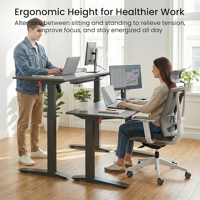 Autonomous White Electric Standing Desk 5 48×24 Inches Adjustable Height Desk Stand Up Desk Sit Stand 3 Memory Presets Cable Tray for Home Office &amp Computer Workstation