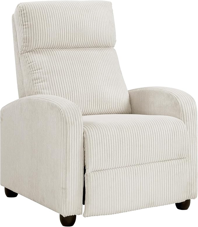 Lexicon Corduroy Pushback Recliner Chair Armchair Push Back Recliner Solid Wood Frame and Metal Base Easy Assembly Small Soft Single Sofa Accent Chair for Living Room/Office/Apartment Beige