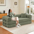 78 Convertible Sleeper Sofa Bed with Cylindrical Pillow Corduroy Folding Mattress Couch with Fixed Frame Floor Sofa Lounge Couch for Living Room Bedroom Apartment Light Green