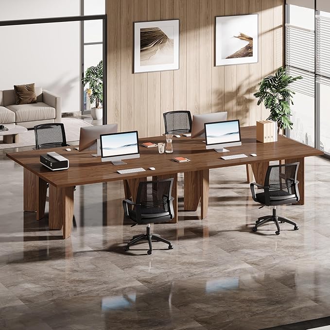 Tribesigns 63 Executive Desk Mid-Century Modern Office Computer Desk with Sturdy Legs Large Wooden Workstation Writing Table Farmhouse Business Furniture for Home Office Brown