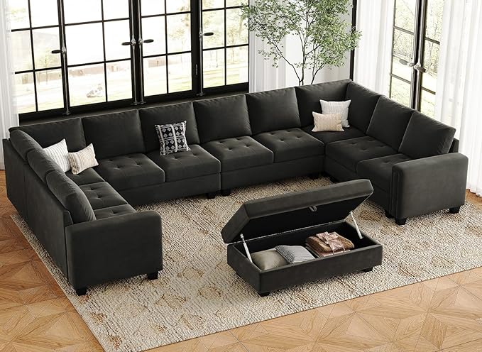 Belffin Large Storage Ottoman Module for Modular Sectional Sofa Grey