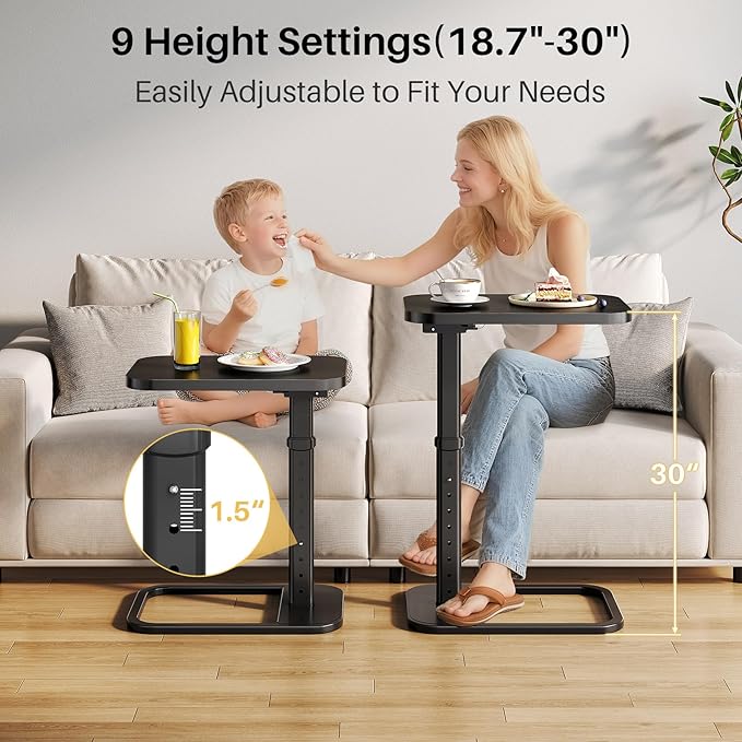 Adjustable Height TV Tray Table with Bumper Rounded Corner Design &amp Flip-top Side Table for Bedroom Living Room Bathroom and Study End Table for Eating Dinner or Laptop Black