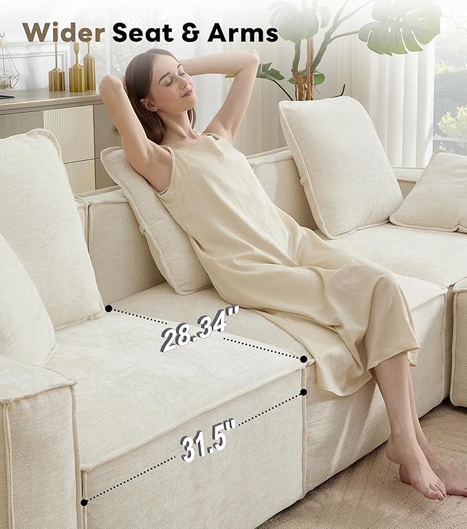 WILLOVE 78'' Modular Sectional Sofa Chenille Cloud Couch with Wide Armrests &amp 4 Pillows Deep Seat Couches for Living Room Beige