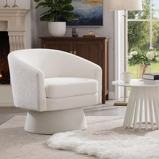 HNY Modern Swivel Accent Chairs Set of 1 White Boucle Upholstered Barrel Chairs Cozy Vanity Arm Chairs with Back Comfy Sherpa Round Lounge Reading Armchair Club Side Chairs for Living Room Bedroom
