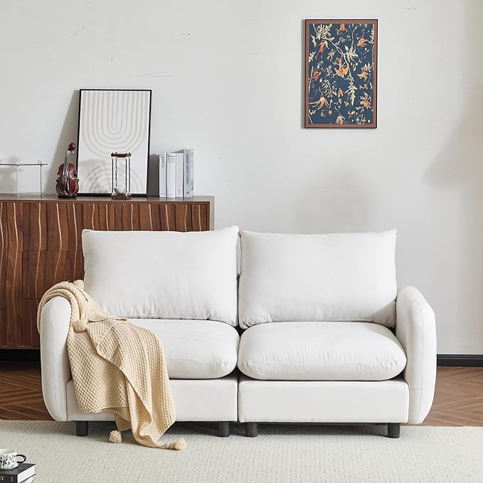 Christopher Knight Home Bricez 69 Loveseat Upholstered Sofa Modular Couch Oversized Loveseat Spacious Seating Sofa Couch Comfort Sectional Corner Wooden Chair for Living Room Home Office White