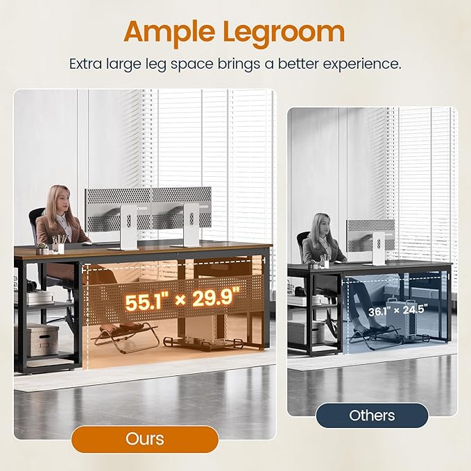 71 in Executive Desk with Power Outlets Reversible L Shaped Computer Desk with File Drawers &amp Storage Shelves Large Office Desk with Pegboard Mobile CPU Stand Modern Corner Desk (Walnut)
