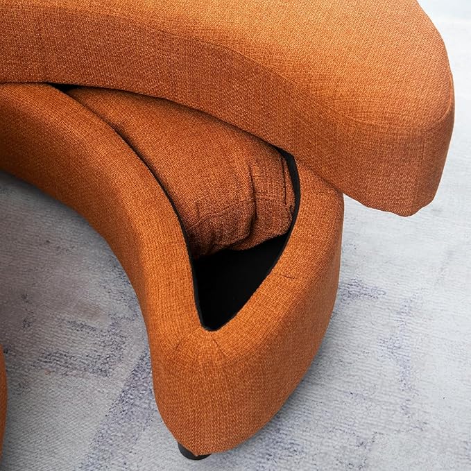 ERYE Oversized Round Accent Barrel Chair with Storage Ottoman and Adjustable Headrest Modern Linen Upholstered Leisure Recliner Armchair for Living Room Bedroom