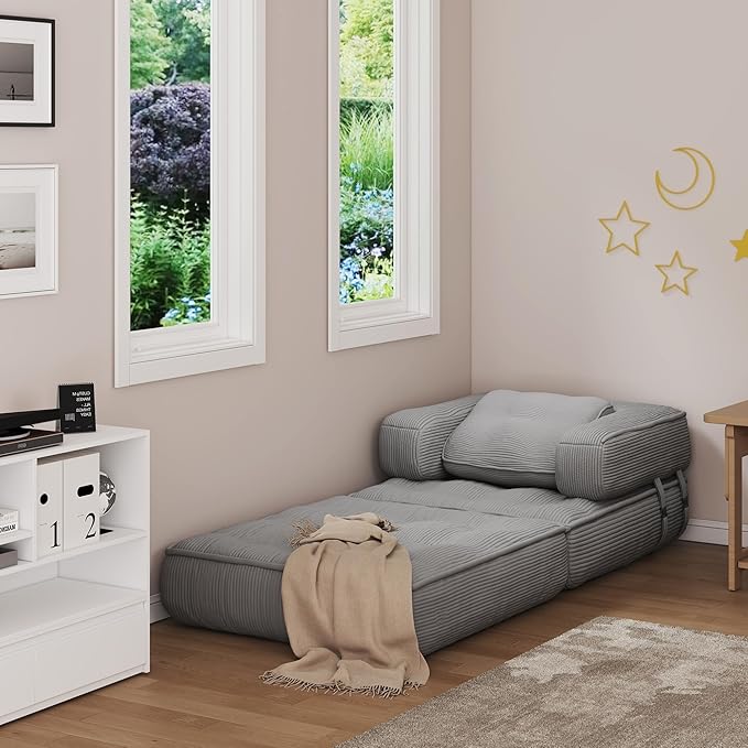 Folding Sofa Bed - Adults Convertible Sleeper Chair for Living Room Bedroom Grey
