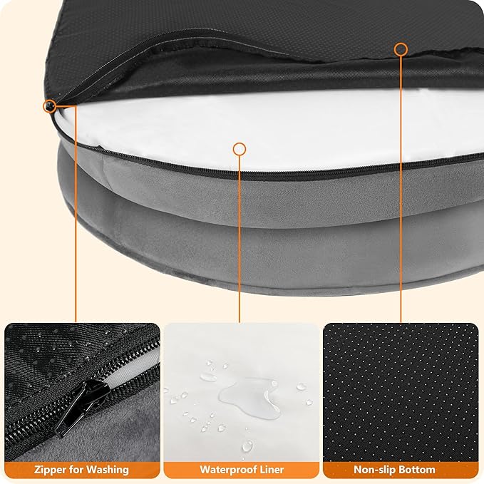 Dwanton Orthopedic Dog Bed for Large Dogs with Gel Memory Foam Waterproof Dog Sofa Washable Pet Bed with Four Sided Bolster Cushion Removable Cover &amp Non-Slip Bottom 38 Dark Gray
