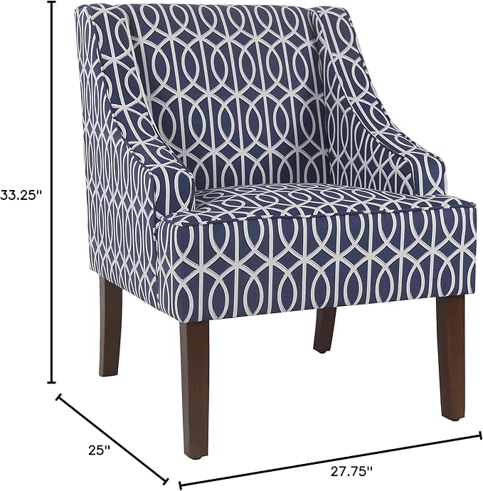 Homepop Home Decor Upholstered Classic Swoop Arm Accent Chair Accent Chairs for Living Room &amp Bedroom Decorative Home Furniture Blue Trellis