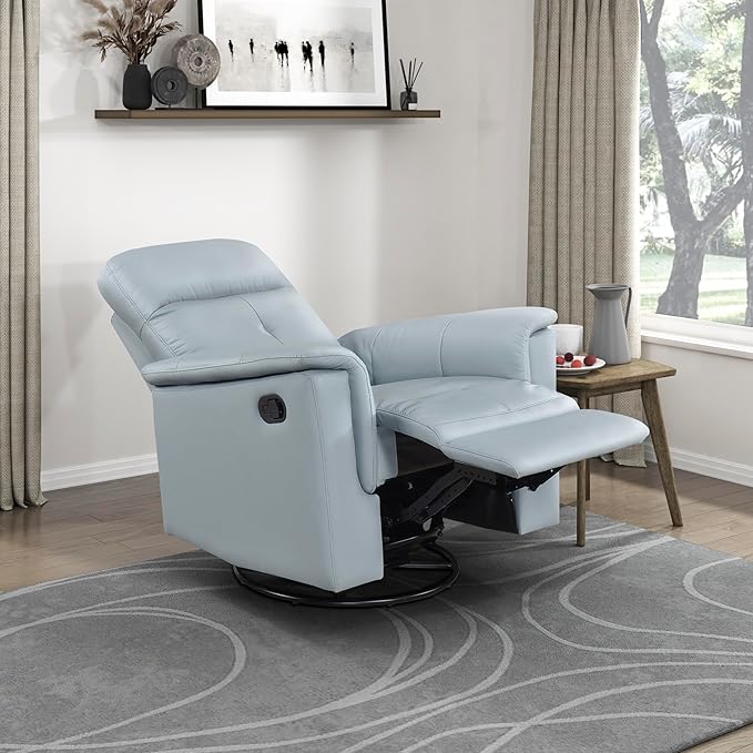 Lexicon Swivel Glider Recliner Chair Comfy Nursery Glider Top Grain Leather Match Recliner Manual Reclining Chair for Living Room/Office/Apartment Blue
