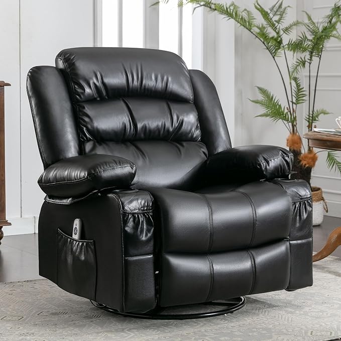 Electric Recliner Chairs for Adults Massage Recliner Chair with Heat 360 Swivel Recliners Chair for Living Room with 2 Cup Holders &amp USB Charge Port Rocking Function and Side Pocket (Black)