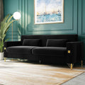 85 Velvet SofaMid-Century Modern Chesterfield 3 Seat Comfy Couch with Pillows Set of 2 for Living RoomBedroomApartment Furniture with Gold Metal Legs (P18-Black)