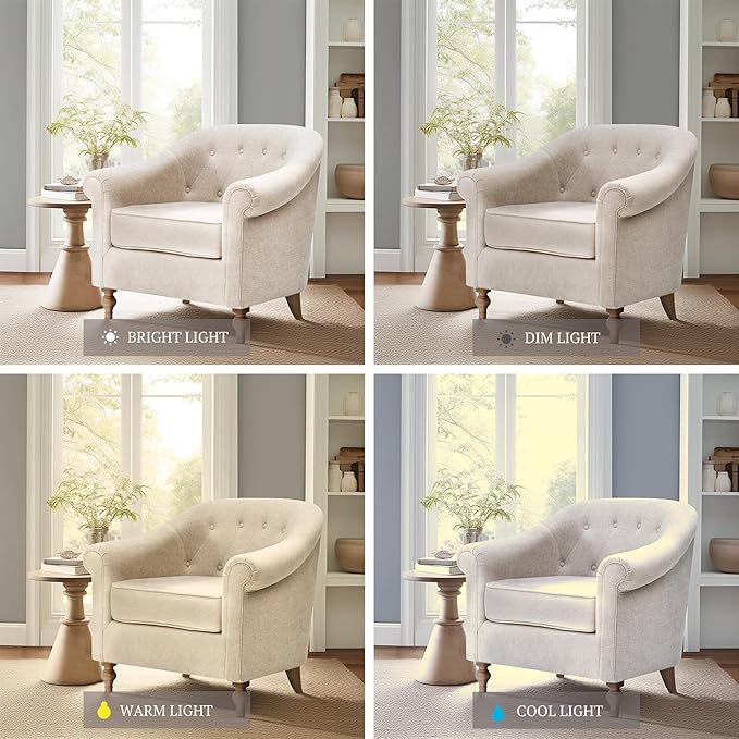 Martha Stewart Fayette Accent Chair for Living Room Bedford Collection Tufted Back Traditional Rolled Arms 6 Thick Removable Cushion Modern Farmhouse Furniture Bedroom Chair 35 Wide Cream