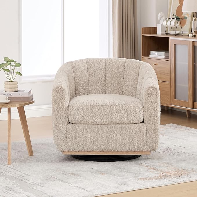 Swivel Accent ChairModern Barrel Chair with 360° RotationChenille Fabric UpholsteryFoam Cushion &amp Pocket Spring SeatSturdy Round BaseCozy Pumpkin Armchair for Living Room Bedroom OfficeWheat