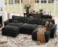 CDCASA 120 Oversized Modular Sectional Sofa Comfy U-Shaped Cloud Couch w/ 2 Movable Ottoman 5-Seater Chenille Deep Seat Modern Sofa Couch for Living Room DIY Combination Black