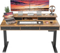 FEZIBO Height Adjustable Electric Standing Desk with 5 Drawers 55 x 24 Inch Table with Storage Shelf Sit Stand Desk Black Frame/Rustic Brown Top 55 inch
