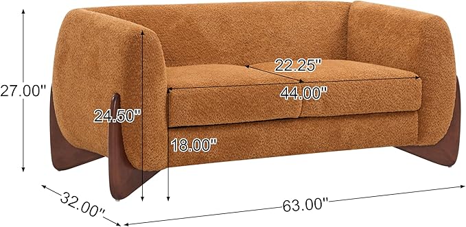 Christopher Knight Home Alma 63 Boucle Loveseat with Wood Legs 2 Seater Sofa Couches for Living Room Upholstered Couch Chair Soft Seating Lounge Sofa Chair Cozy Loveseat with Armrest Caramel