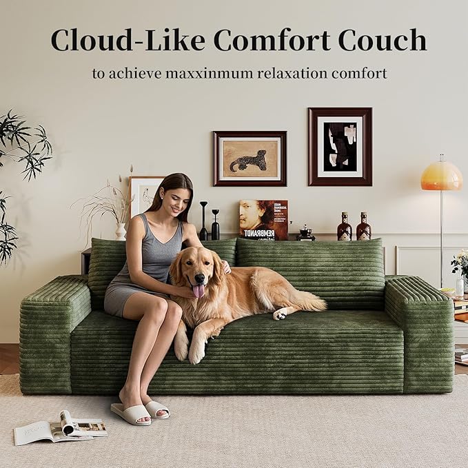 71 Cloud Loveseat Boneless Sofa Couch in a Box Green 3 Seater Foam Compression for Small CouchesApartmentLiving Room Bedroom Meeting Room ApartmentDorm No Assembly Required