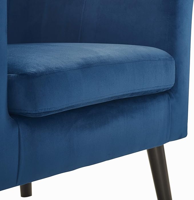 Ivey Barrel Chair Button Tufted Plush Back Cushion Luxury Black Wooden Legs Modern Living Room Upholstery Accent Furniture Blue Velvet
