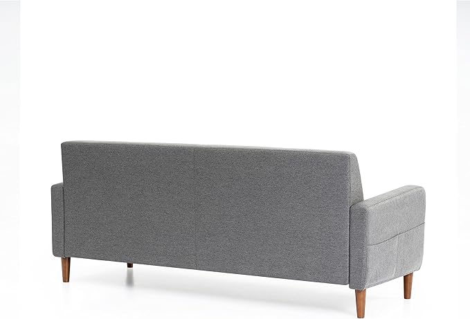 Mellow Adair Mid-Century Modern Sofa Couch with Armrest Pockets Tufted Linen Fabric Dark Heather Grey